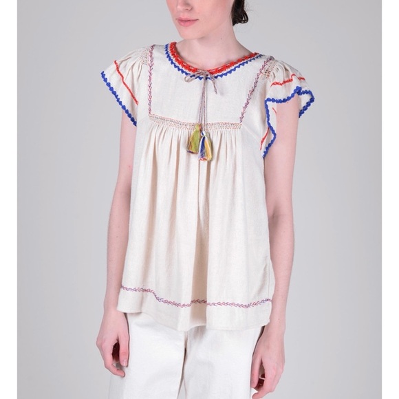 Ulla Johnson Katya Crochet-trimmed Embroidered Silk-noil Blouse In Natural NWT - Picture 3 of 8